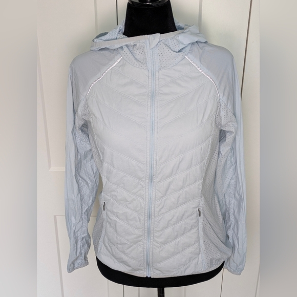 Zella Women's Superlight Water Resistant Hooded Windbreaker Running Sjy Blue M - Picture 6 of 12